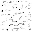 © Rousun - Arrows vector set. Set of simple lines hand drawn black arrows in various style. dash line arrows
