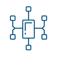 Poster - Smartphone connected to network nodes icon in blue outline style
