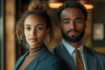 Poster - A portrait of a stylish Black man and woman, confidently posing together.