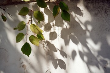 Aufkleber - Shadows of Summer Leaves Gently Dance on a Wall in Warm Light Creating a Tranquil Atmosphere of Natures Elegance Generative AI