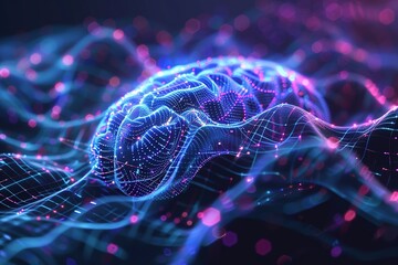 Poster - Abstract representation of a brain connected by digital nodes and network lines