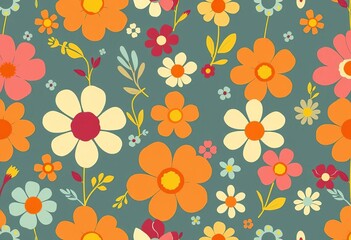 Wall Mural - Simple whimsical two-tone floral pattern; gender neutral, seamless repeat, ideal for kids' nursery, digital, surface