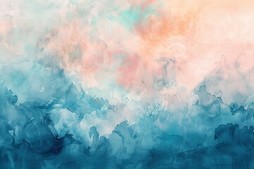 Poster - Abstract painting with flowing lines and shades of blue pink and light orange hues