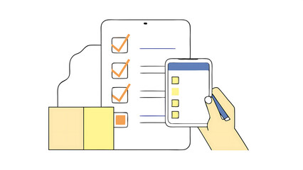 Poster - business performance checklist businessman using laptop doing online checklist survey filling out digital form checklist take an assessment questionnaire evaluation online survey online exa 84668603 2
