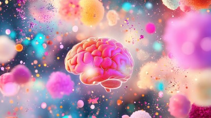 Poster - Ethereal blend of consciousness and technology, with brain imagery glowing amid swirling cosmic colors and light particles