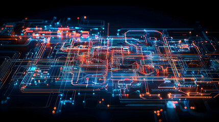 Poster - Abstract Digital Circuit Design With Glowing Lines And Colors