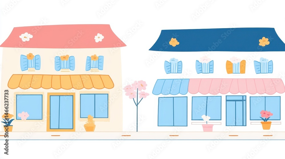 Charming storefronts illustration vibrant facade retail vector small ...