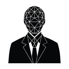Poster - An abstract black and white geometric illustration of a man in a suit with a polygonal shaped head