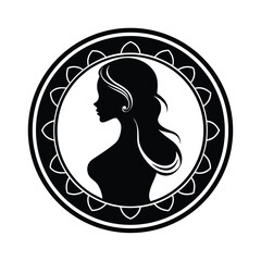 Poster - Elegant silhouette of a woman inside an ornate circular frame perfect for logo and design elements