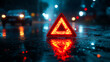 © Akash Tholiya - Red Emergency Triangle Reflecting in the Rain at Night