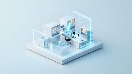 Poster - Isometric 3D Model Of Modern Office Interior With Digital Technology Elements