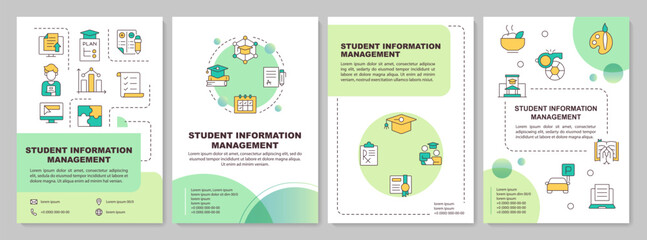 Poster - Student information systems green circle brochure layout. Educational materials. Leaflet advertising design with color line icons. Editable 4 pages. Arial-Bold, Myriad Pro-Regular fonts used