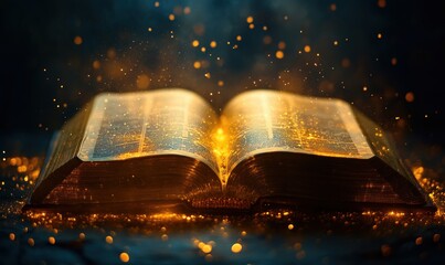 Poster - Illuminated Open Book with Sparkling Dust and Magical Glow