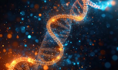 Poster - abstract representation of dna helix with glowing particles and vibrant colors