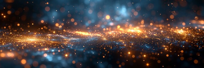 Beautiful Golden Bokeh Light on Dark Black and Blue Background with Creative Abstract Patterns