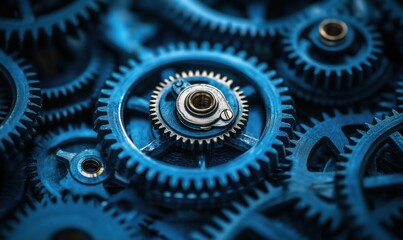 Poster - Intricate blue gears showcasing mechanical precision and engineering craftsmanship