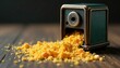 © Wachiraporn - Close-up of a vintage metal pencil sharpener with shavings spilling out , close-up, apontador de l?pis