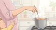 © Onisevens - Cooking with Baby: Mother Stirring Stew Illustration