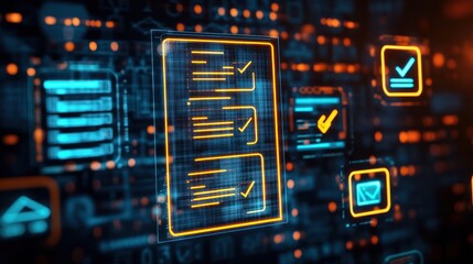 Poster - glowing digital checklist interface