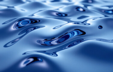 Poster - Close-up view of a liquid surface with undulating, reflective waves and subtle concentric circles.  The color is a deep, saturated blue.