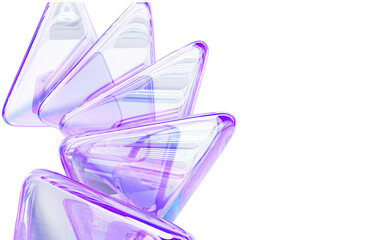 Leinwandbilder - Abstract 3d background with glass transparent triangle plate shapes, iridescent light purple holographic gradient render. Modern creative wallpaper, digital graphic design tech banner