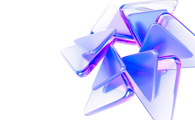 Poster - Abstract 3d blue background wallpaper with glass transparent and metal triangle plate shapes render, iridescent light neon holographic gradient. Digital graphic design tech banner