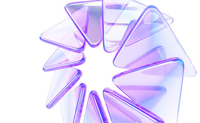 Leinwandbilder - Abstract 3d background wallpaper with glass circle effect of row triangle plate shapes, colorful light iridescent neon holographic gradient. Render digital graphic design tech banner