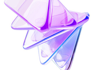 Poster - Abstract 3d background with crystal glass transparent triangle plate shapes, rainbow light flare effect, prism refraction. Holographic gradient triangular pattern, render tech banner