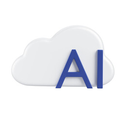 Fototapete - AI cloud platform 3d render icon. Virtual gpu server for cloud computing, deep machine learning, data storage, information security. Artificial intelligence innovative technology