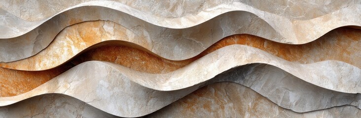 Poster - Abstract Textured Wavy Surface in Gray Beige and Orange Tones