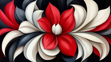Aufkleber - Vibrant Floral Abstraction: An artistic rendering of a stylized flower, its petals elegantly arranged in shades of red, white, and grey, creating a striking visual impact.