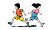 © 963k - 元気いっぱいに走る小学生の男女イラスト｜運動会・体育・スポーツイベント・学校生活の挿絵に最適｜教材・学級通信・学校だよりに使えるかわいい子どもたちの素材