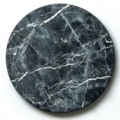 Poster - Dark Gray Marble Circular Slab Texture on White Background