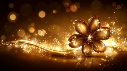 Wall Mural - beautiful golden flower illustration with sparkling lights and shimmering background creates sense o