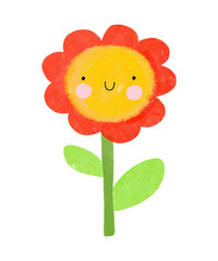 Wall Mural - happy red flower. childish crayon drawing-like red flower. infantile style illustration of red flowe