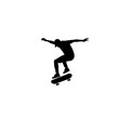 © Saeed - A dynamic silhouette of a skateboarder captured in mid-air while performing a trick. The stark contrast against the bright background emphasizes the movement and skill of the individual.
