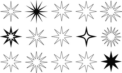 Poster - Collection of black and white starburst shapes in various styles and outline types