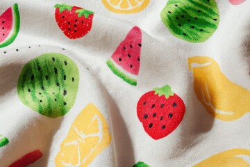 Poster - Bright Summer Fruit Pattern on Light Fabric Perfect for Seasonal Decor and Fashion Generative AI