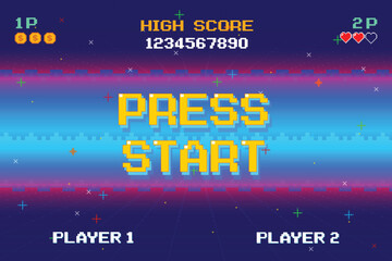 Wall Mural - press start insert a coin to continue. pixel art .8 bit game. retro game. for game assets. retro fut