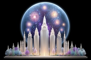 Poster - A digital 3D model of a futuristic monument with the American flag carved in light and energy above it