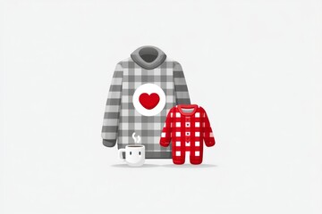 Poster - A flat illustration of matching onesie and dad shirt with a heart in the center on a clean white background