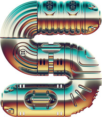 3d render of chrome letter made of vintage robot parts