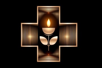 Aufkleber - Abstract minimalist cross with small fire element above in simple line design