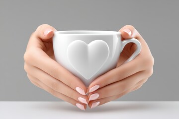Aufkleber - Simple heart shape formed by two hands on a clean white mug with neutral background