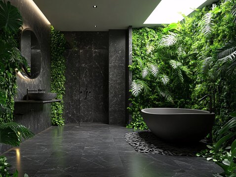 morden  designer bathroom interior in beige and yellow tones. Large bathroom with modern high-quality interior design.