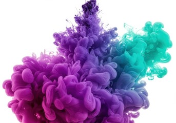 Poster - Abstract ink cloud with purple and teal color in water on white background