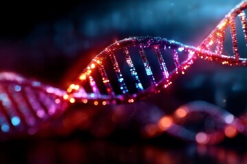 Leinwandbilder - Abstract DNA Structure in Shimmering Colors, Science and Technology Visuals, Genetic Research Concept