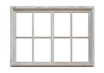Poster - An isolated view of a white painted window with eight panes and a distressed finish on a white background