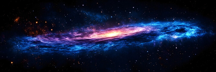 Wall Mural - vast black void with glowing stars and a swirling deep blue and purple nebula in the background crea