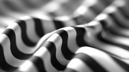 Poster - Abstract Monochrome Waves: A close-up of undulating black and white stripes in textured fabric.